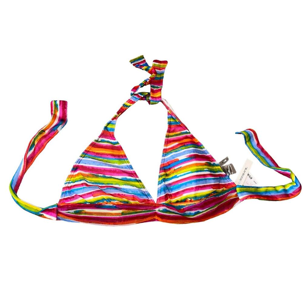 Bleu Rod Beattie Halter Tie Bikini Top Size 14 Rainbow Stripes MSRP $73